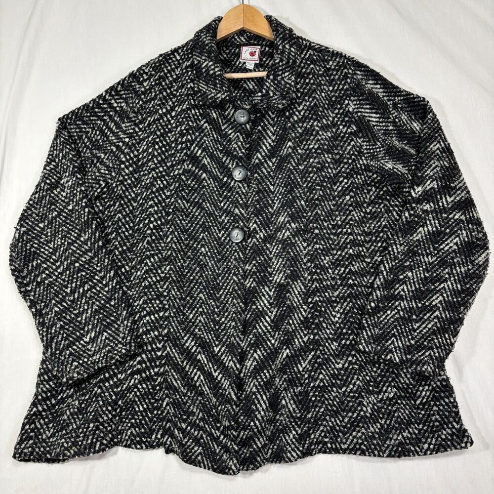 VTG Lady Jane 3 Button Womens Coat Herringbone Swing Textured Cottage 90's Sz L